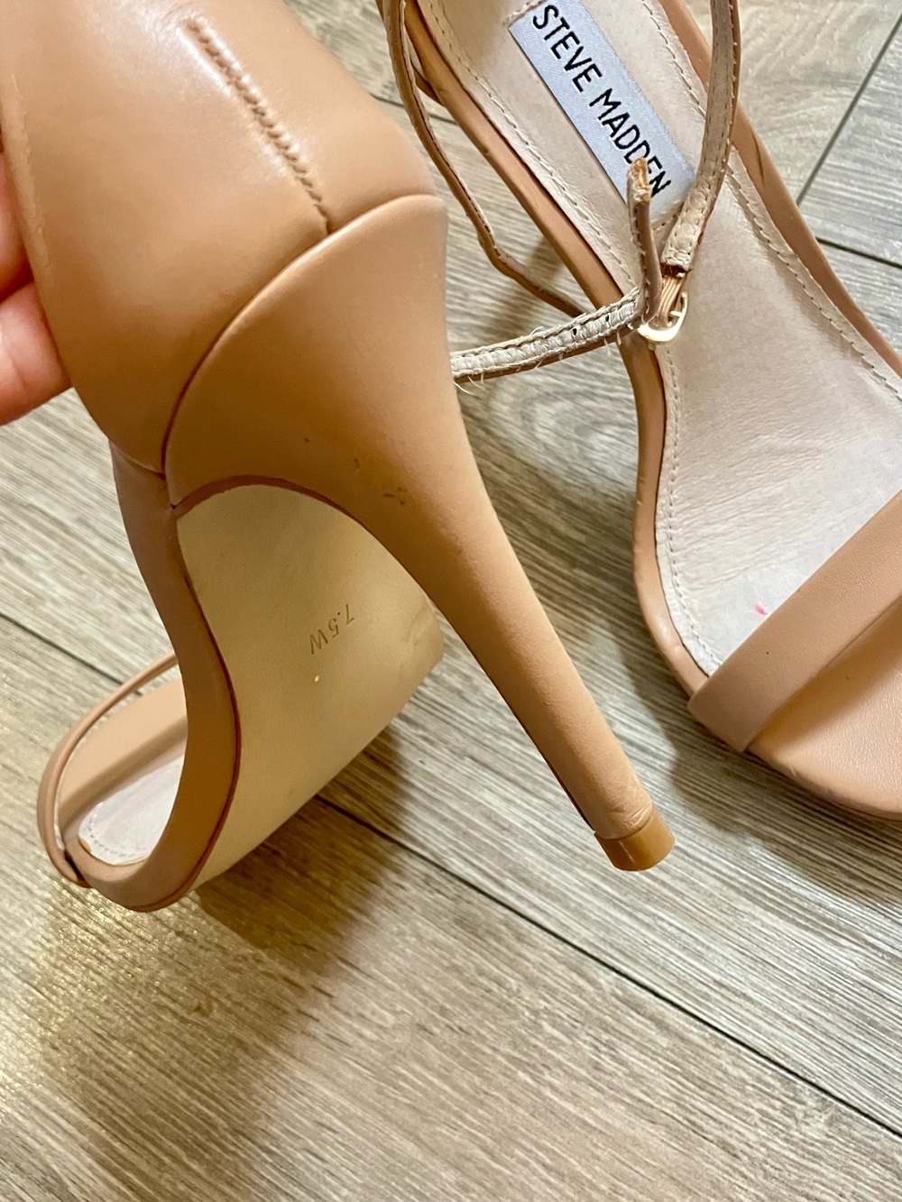 Steve Madden Tan Open-Toe Ankle-Strap Stiletto Heels - Picture 2 of 8